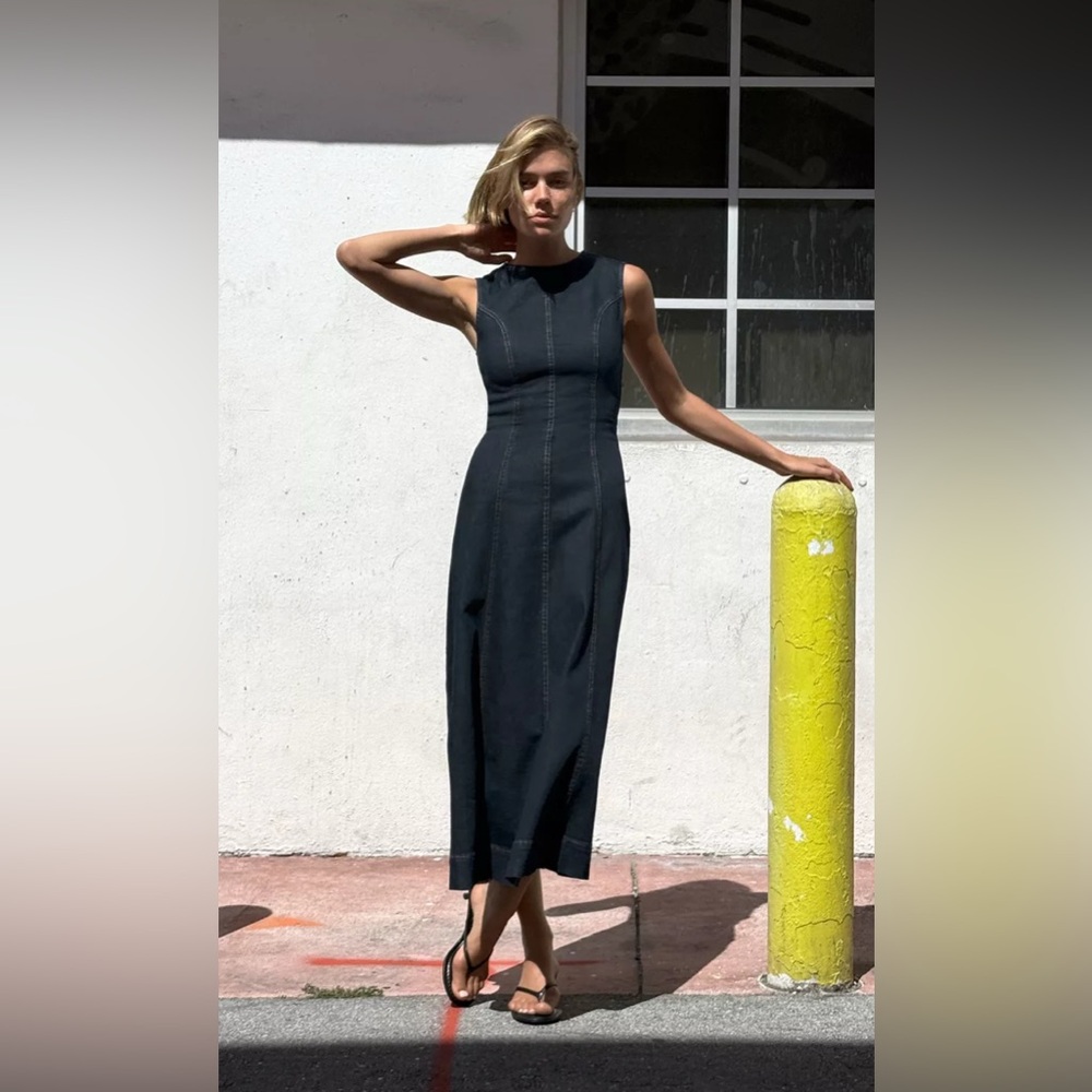 Zara Dark Blue Denim Midi Dress - Picture 2 of 7